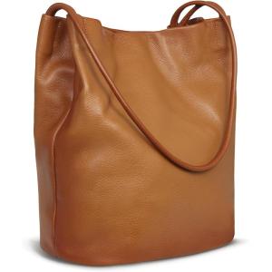 imageIswee Genuine Leather Tote Bucket Bags Hobo Shoulder Bags Purse and Handbags for Women TrendySorrel