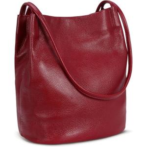 imageIswee Genuine Leather Tote Bucket Bags Hobo Shoulder Bags Purse and Handbags for Women TrendyWinelichee