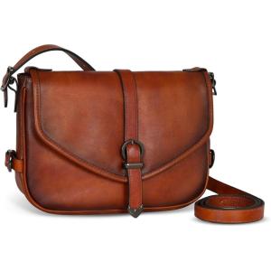 imageIswee Leather Crossbody Bags for Women Designer Purse Shoulder Bag Medium Size Saddle Purse TravelBrown