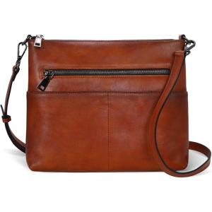 imageIswee Leather Crossbody Bags for Women Vintage Shoulder Purse with Pockets Zipper Cross Body Bags for TravelingLarge Brown