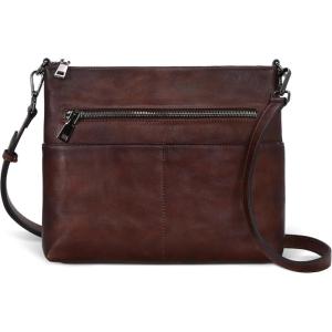 imageIswee Leather Crossbody Bags for Women Vintage Shoulder Purse with Pockets Zipper Cross Body Bags for TravelingLarge Coffee
