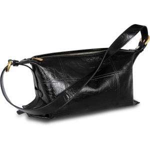 imageIswee Soft Leather Crossbody Bags for Women Designer Black Shoulder Bag Hobo Purse Stylish Satchel Handbag with Wide StrapBlack
