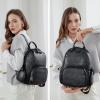 imageIswee Retro Leather Women Backpack Small Purse Cute Antitheft Casual Soft Travel Daypack Bag Black