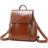 imageIswee Vintage Waxy Leather Ladies Backpack Purses for Women Backpack Style Antitheft Casual Daypack Shoulder Bag Fashion Bag Brown