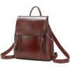imageIswee Vintage Waxy Leather Ladies Backpack Purses for Women Backpack Style Antitheft Casual Daypack Shoulder Bag Fashion Bag Coffee