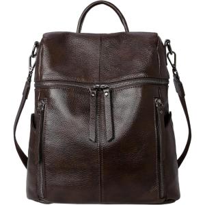 imageIswee Genuine Leather Backpack for Women Casual Backpacks Purse Fashion Ladies Work Travel Bag AntiTheft Coffee