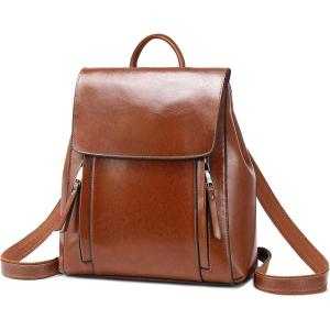imageIswee Vintage Waxy Leather Ladies Backpack Purses for Women Backpack Style Antitheft Casual Daypack Shoulder Bag Fashion Bag Brown