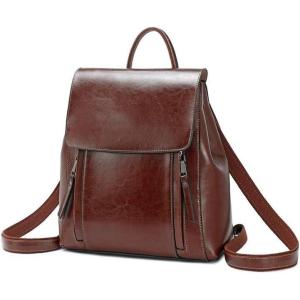 imageIswee Vintage Waxy Leather Ladies Backpack Purses for Women Backpack Style Antitheft Casual Daypack Shoulder Bag Fashion Bag Coffee