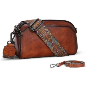 imageLeather Purses for Women Small Cossbody Bags Multi Pockets Shoulder Purse Vintage Satchel Bag everyday Travel PursesBrown