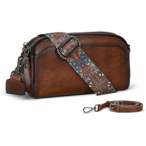 imageLeather Purses for Women Small Cossbody Bags Multi Pockets Shoulder Purse Vintage Satchel Bag everyday Travel PursesCoffee