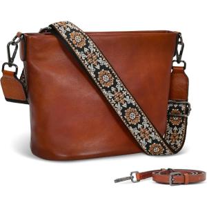 imageIswee Genuine Leather Purses for Women Vintage Crossbody Bag Womens Shoulder Handbags Designer Hobo PurseBrown