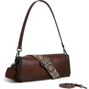 imageIswee Leather Purses for Women Crossbody Bag Vintage Flap Saddle Purse Zipper Womens Shoulder Handbags with 3 StrapsCoffee