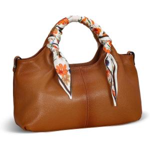imageIswee Leather Top Handle Bags for Women Stylish Tote Purse Medium Shoulder Bag Long Scarf Purse Scarves