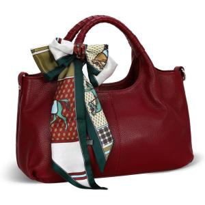 imageIswee Womens Genuine Leather Handbag Fashion Shoulder Bags and Silk Scarf Bag Decor Purse Scarf