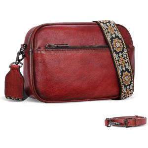 imageIswee Leather Crossbody Bags for Women Vintage Shoulder Bag Small Satchel Purse Zippered Purse with Adjustable StrapWine
