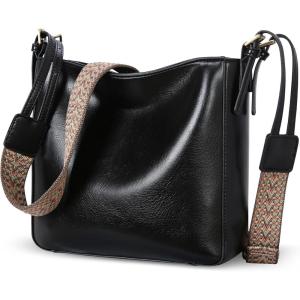 imageIswee Leather Purses for Women Designer Crossbody Bags Zippered MultiPocket Shoulder Handbags with Adjustable Wide StrapBlack
