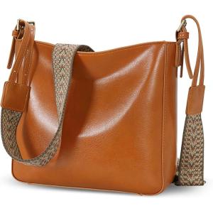 imageIswee Leather Purses for Women Designer Crossbody Bags Zippered MultiPocket Shoulder Handbags with Adjustable Wide StrapBrown