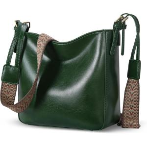 imageIswee Leather Purses for Women Designer Crossbody Bags Zippered MultiPocket Shoulder Handbags with Adjustable Wide StrapGreen