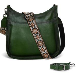 imageIswee Crossbody Bags for Women Genuine Leather Purses Vintage Shoulder Handbags Travel Cross Body Bag with Boho StrapGreen