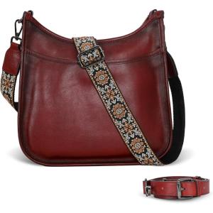 imageIswee Crossbody Bags for Women Genuine Leather Purses Vintage Shoulder Handbags Travel Cross Body Bag with Boho StrapWine