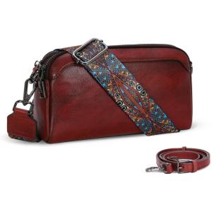 imageIswee Leather Purses for Women Small Cossbody Bags Multi Pockets Shoulder Purse Vintage Satchel Bag Daily Travel PursesWine