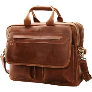 imageIswee Leather Briefcase Fit under 165quot Laptop Tote Shoulder Bag for Men Messenger Satchel Work Case Handbags Crossbody Light Brown Large
