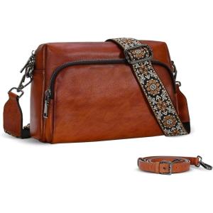 imageIswee Leather Crossbody Purses for Women Shoulder Handbags with Pockets Satchel Purse Stylish Cross Body Bag for TravelBrown