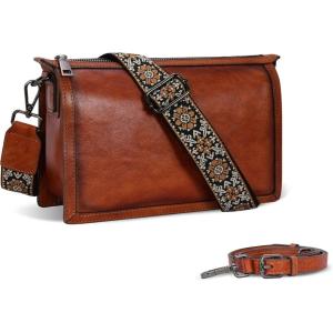 imageIswee Leather Bag Crossbody Bag for Woman Purses and Handbag Shoulder Bags Medium Pocketbooks Detachable Long Straps SatchelBrown