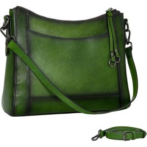 imageIswee Genuine Leather Crossbody Bags for Women Satchel Purse Hobo Handbag Ladies Vintage Shoulder Bag WorkGreen