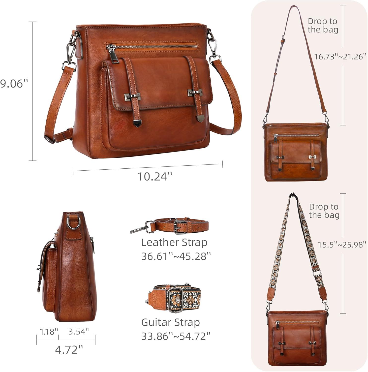 imageIswee Soft Leather Crossbody Bags for Women Shoulder Handbags Multi Pocket Travel Purse with Adjustable Strap Medium SizeBrown