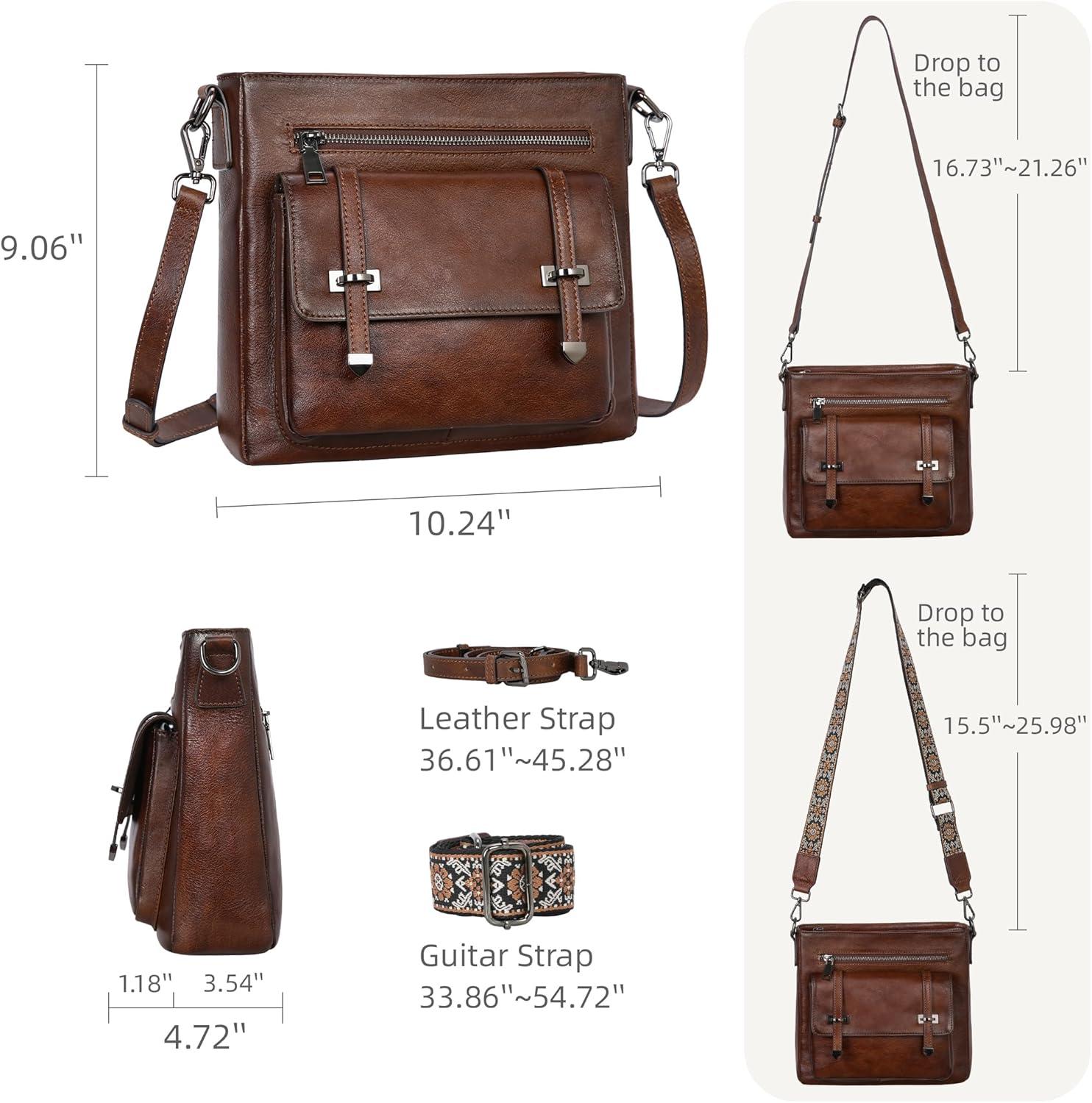 imageIswee Soft Leather Crossbody Bags for Women Shoulder Handbags Multi Pocket Travel Purse with Adjustable Strap Medium SizeCoffee