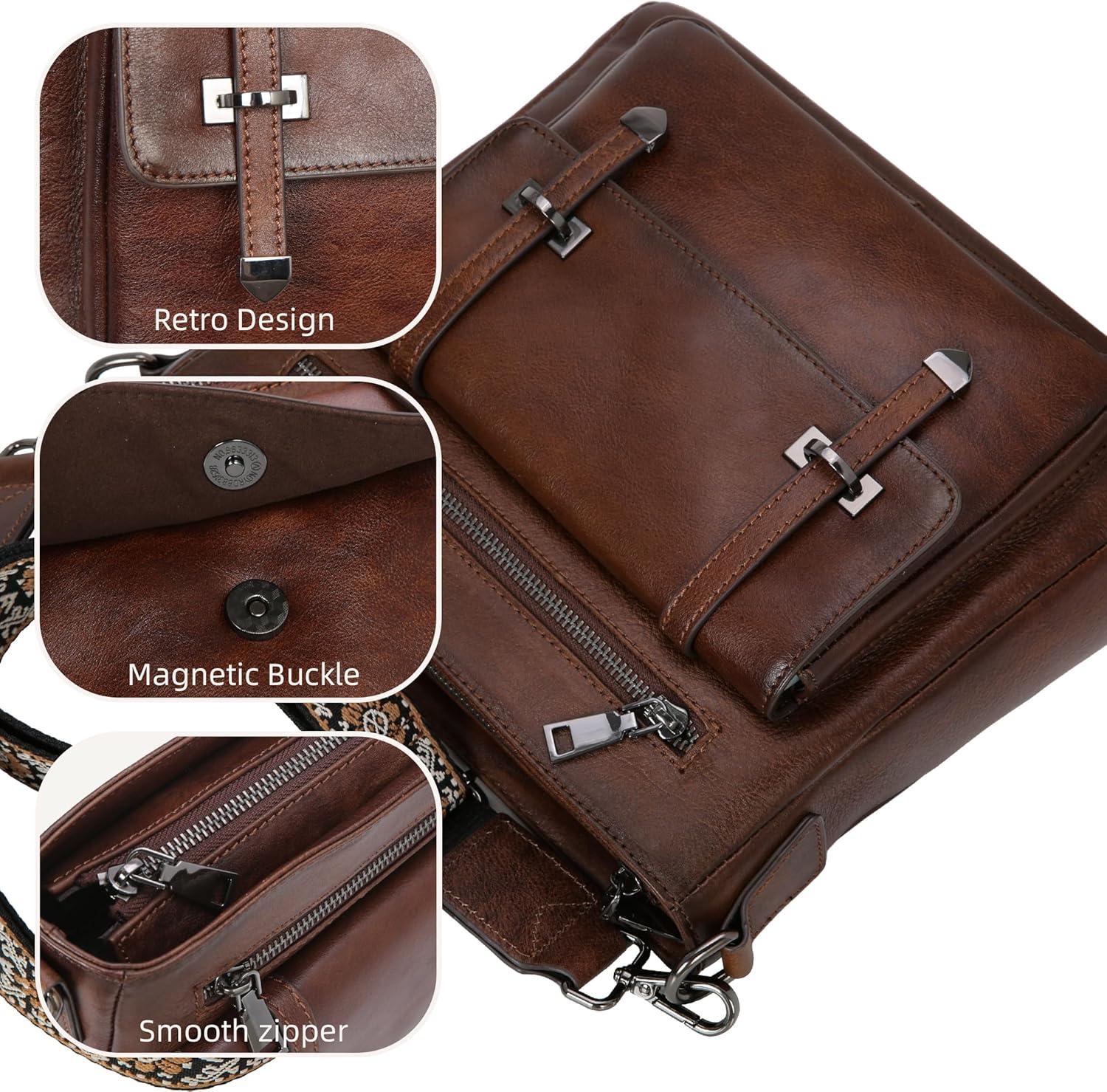 imageIswee Soft Leather Crossbody Bags for Women Shoulder Handbags Multi Pocket Travel Purse with Adjustable Strap Medium SizeCoffee