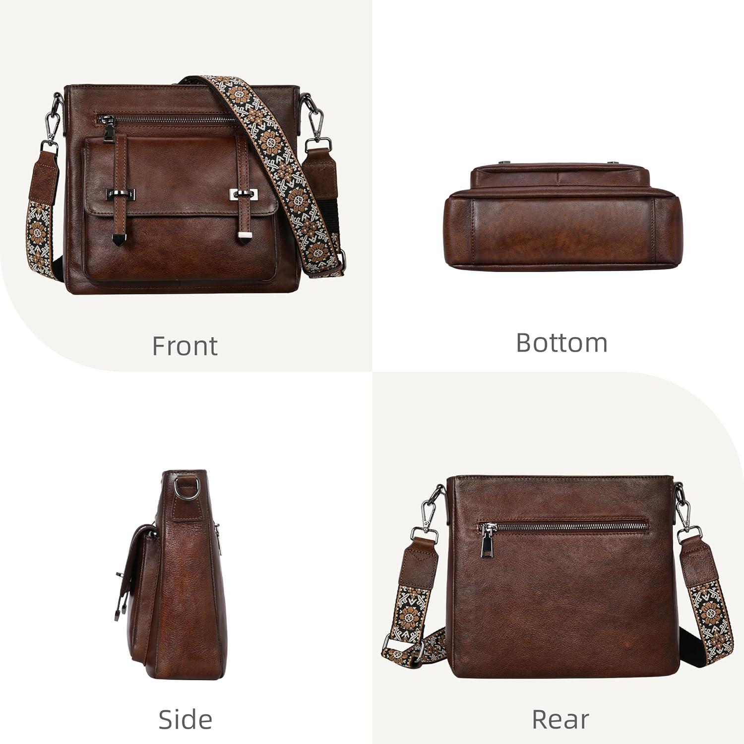 imageIswee Soft Leather Crossbody Bags for Women Shoulder Handbags Multi Pocket Travel Purse with Adjustable Strap Medium SizeCoffee