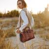 imageIswee Genuine Leather Satchel Tote Bag Top Handle Handbag Designer Shoulder Bag Large Capacity Cross Body BagLight Brown