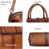 imageIswee Genuine Leather Satchel Tote Bag Top Handle Handbag Designer Shoulder Bag Large Capacity Cross Body BagLight Brown