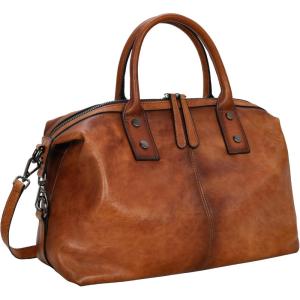 imageIswee Genuine Leather Satchel Tote Bag Top Handle Handbag Designer Shoulder Bag Large Capacity Cross Body BagLight Brown
