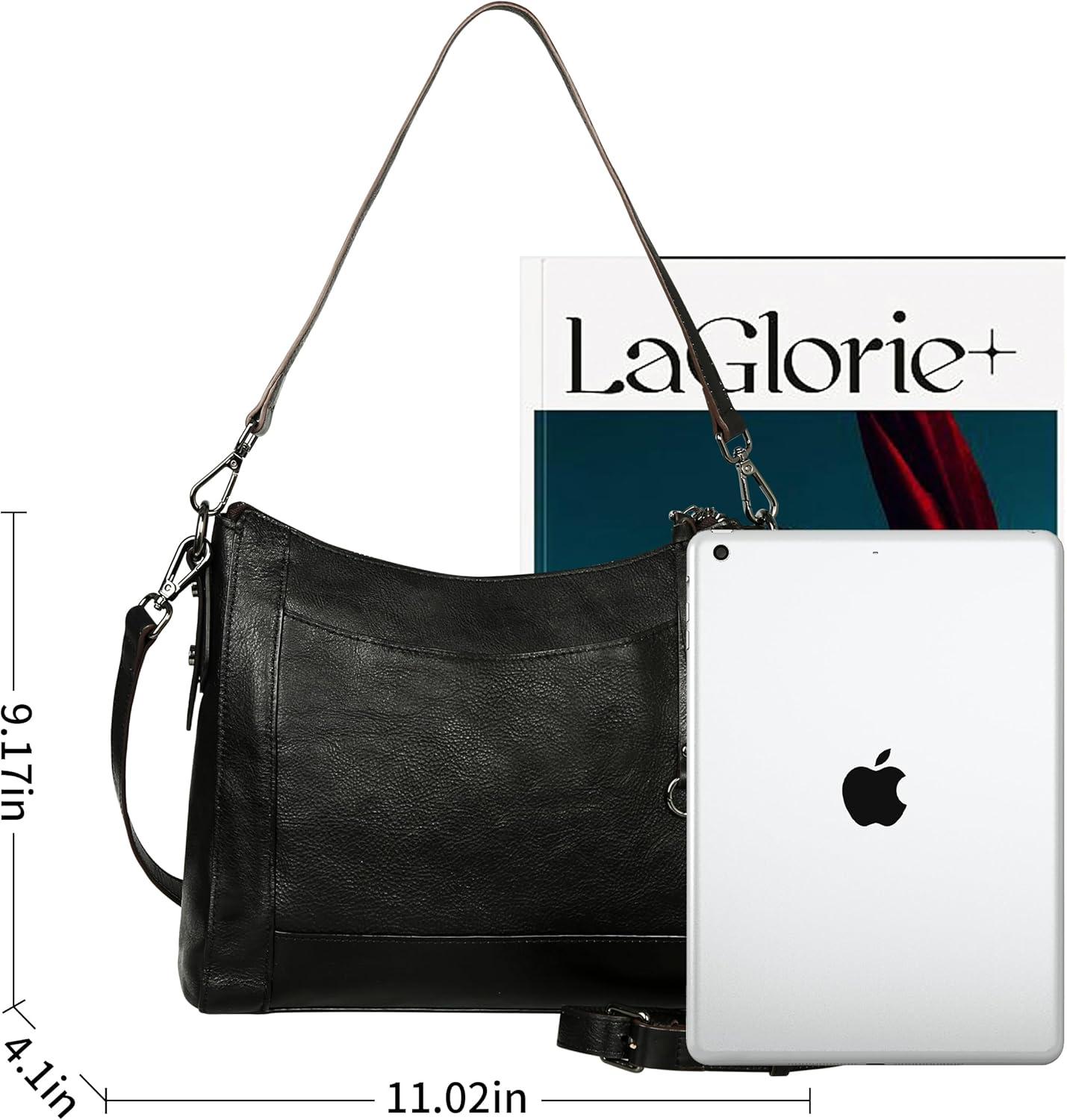 imageIswee Leather Crossbody Bags for Women Shoulder Purse Medium Hobo Genuine Leather Satchel Purses and HandbagsBlack