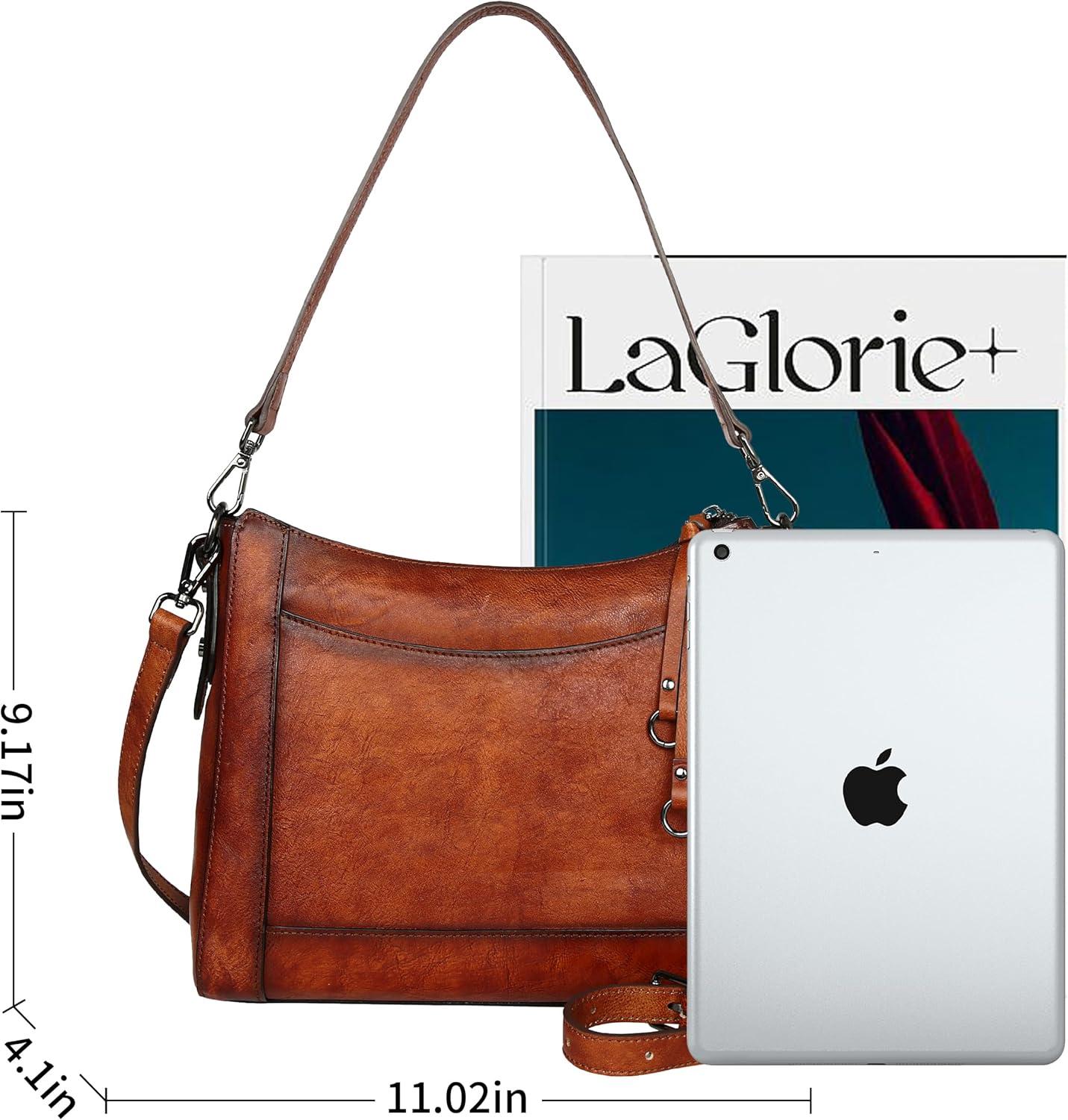 imageIswee Leather Crossbody Bags for Women Shoulder Purse Medium Hobo Genuine Leather Satchel Purses and HandbagsBrown