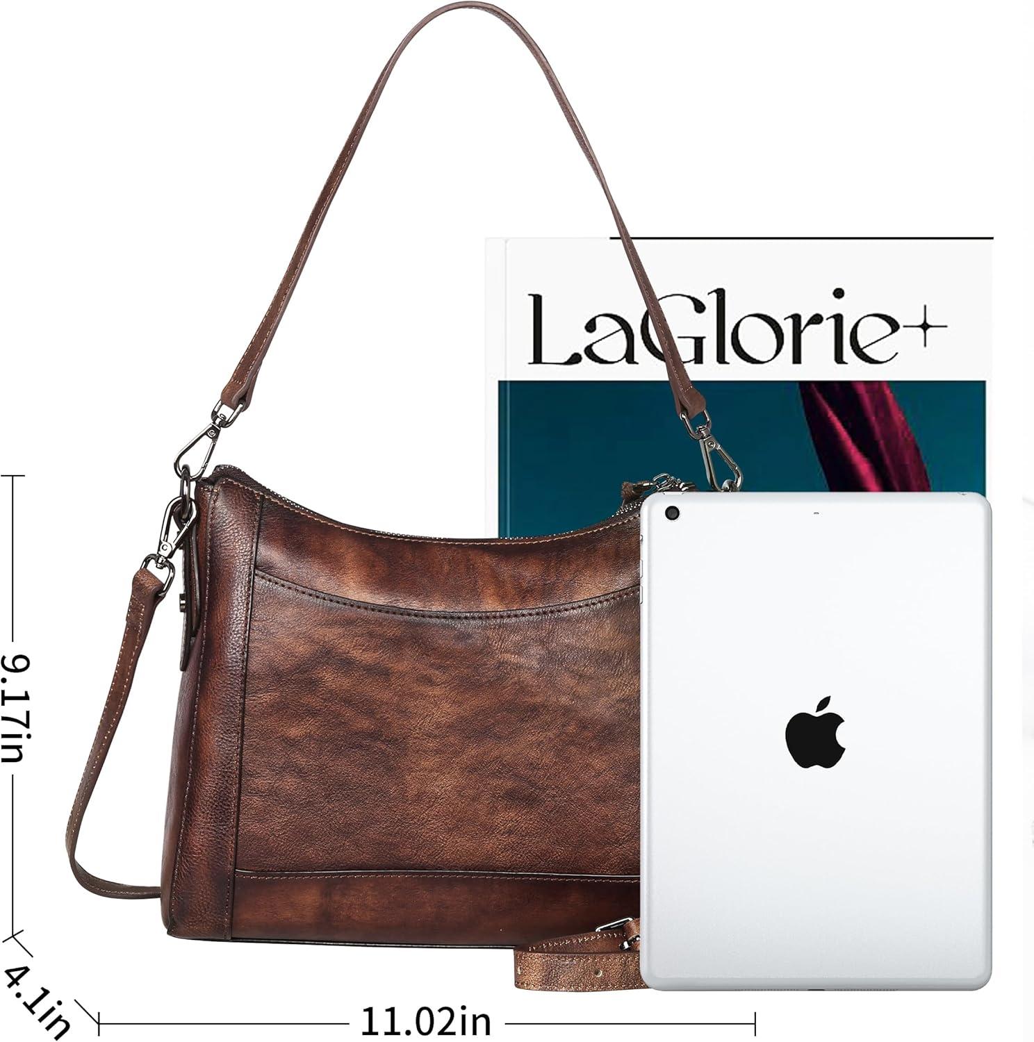 imageIswee Leather Crossbody Bags for Women Shoulder Purse Medium Hobo Genuine Leather Satchel Purses and HandbagsCoffee