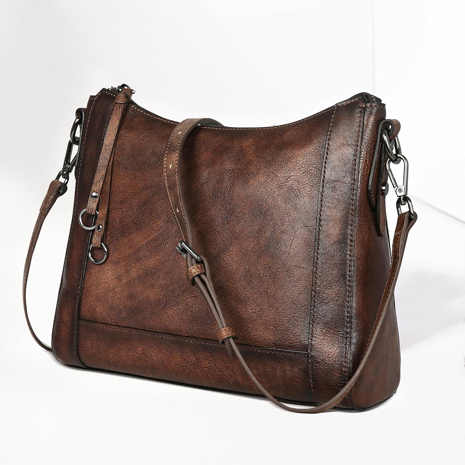 imageIswee Leather Crossbody Bags for Women Shoulder Purse Medium Hobo Genuine Leather Satchel Purses and HandbagsCoffee