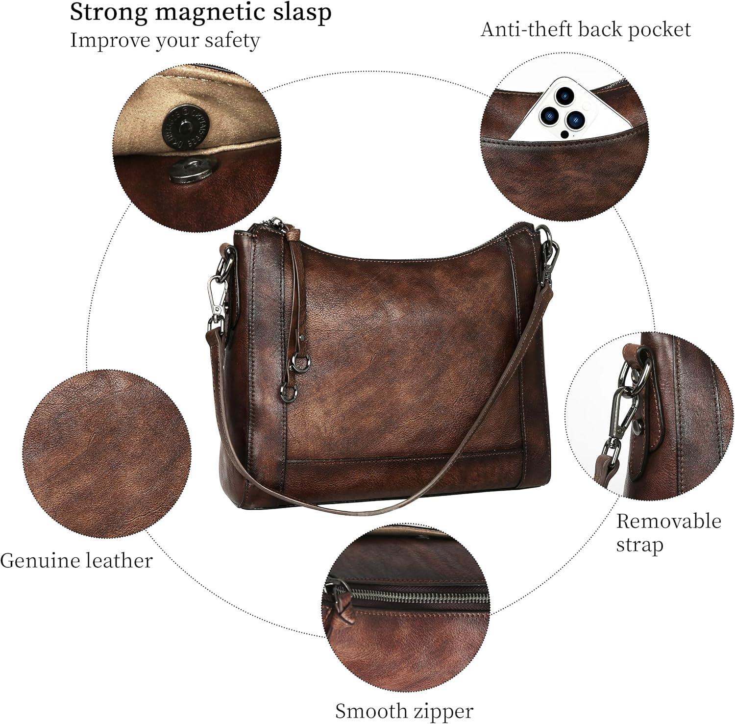 imageIswee Leather Crossbody Bags for Women Shoulder Purse Medium Hobo Genuine Leather Satchel Purses and HandbagsCoffee