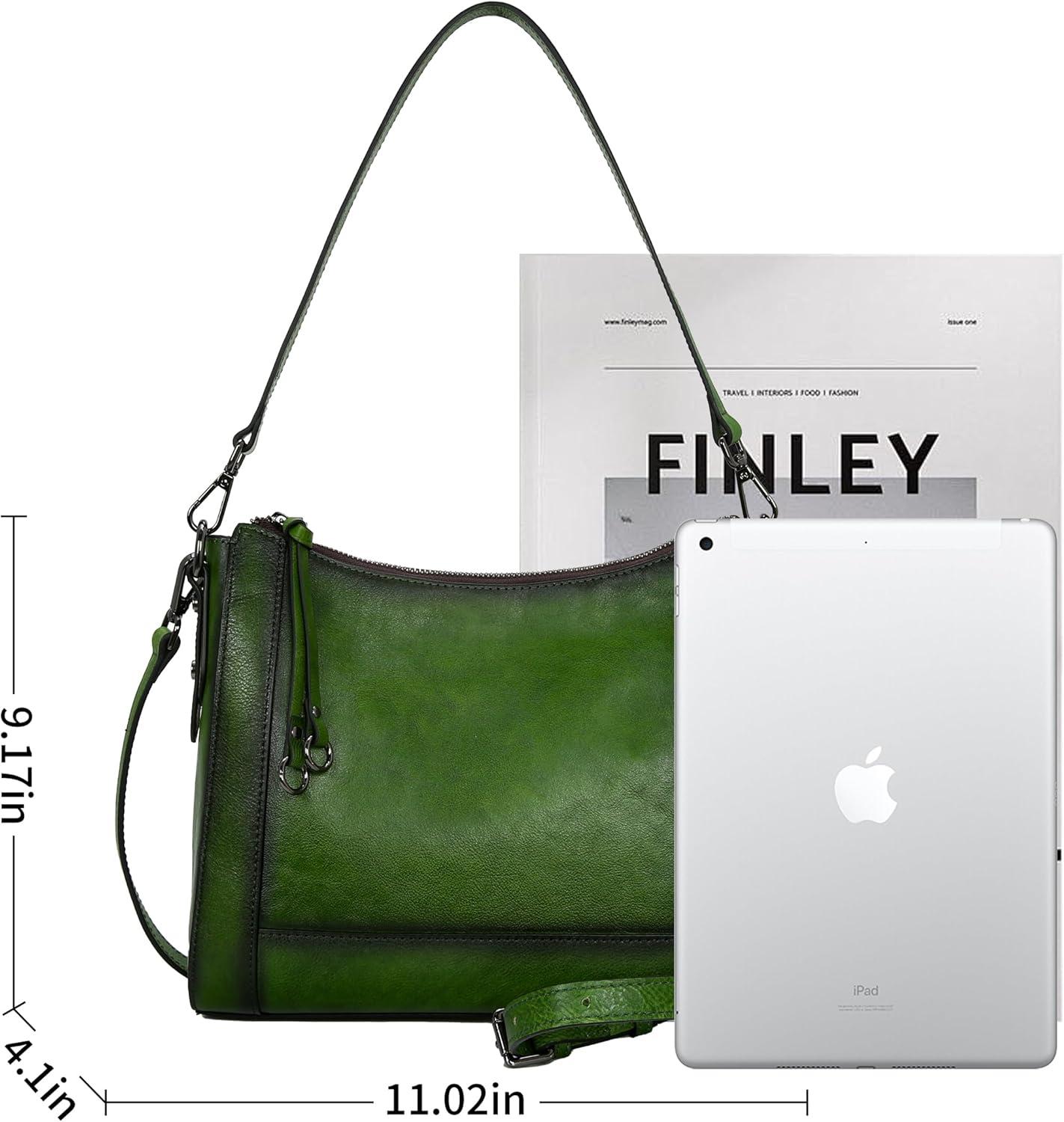 imageIswee Leather Crossbody Bags for Women Shoulder Purse Medium Hobo Genuine Leather Satchel Purses and HandbagsGreen