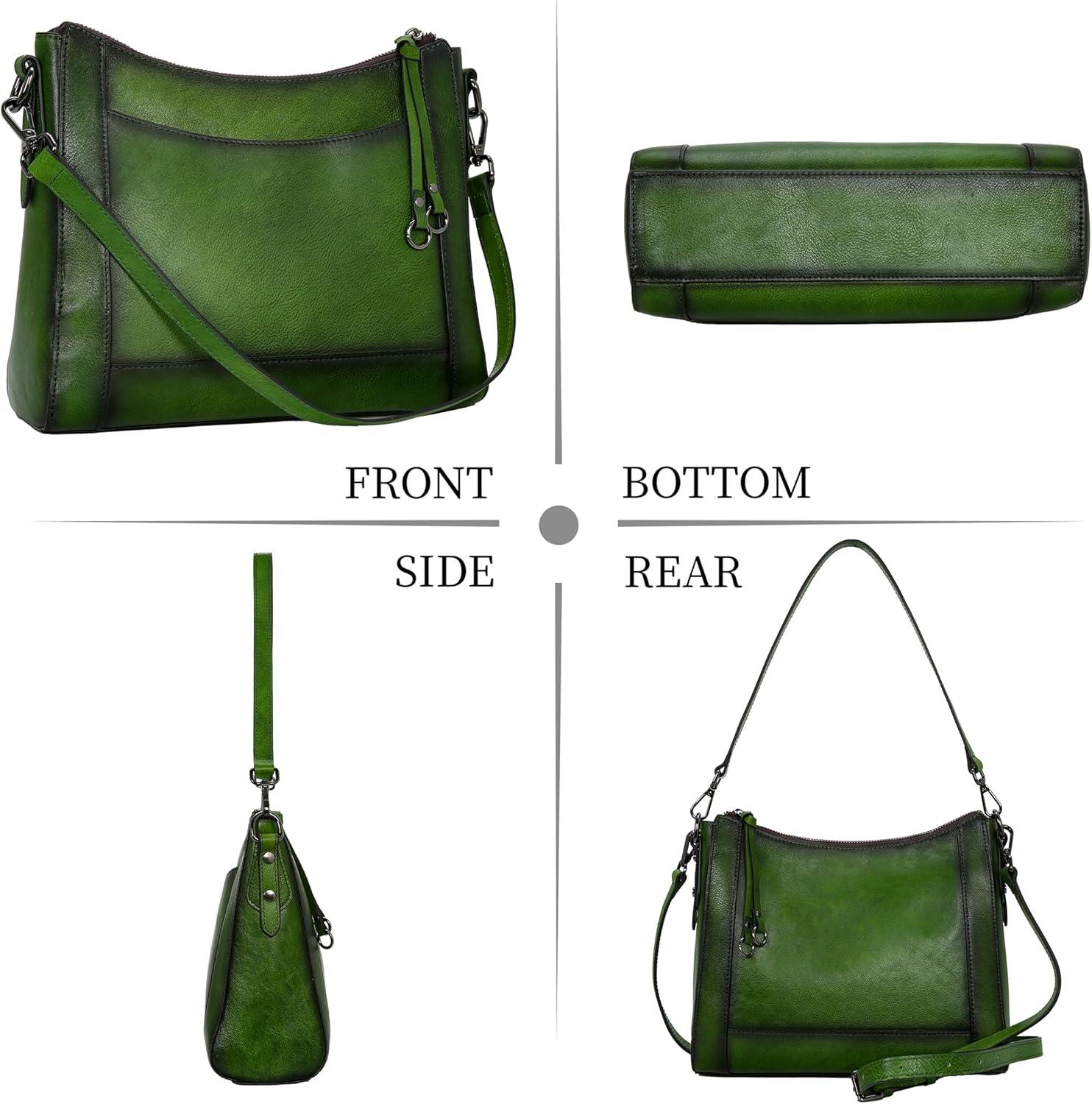 imageIswee Leather Crossbody Bags for Women Shoulder Purse Medium Hobo Genuine Leather Satchel Purses and HandbagsGreen