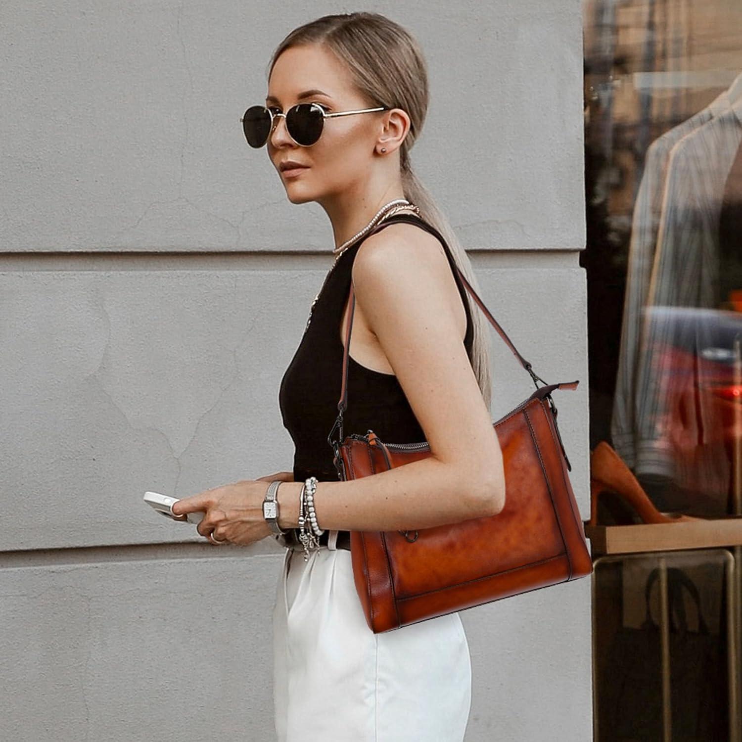 imageIswee Leather Crossbody Bags for Women Shoulder Purse Medium Hobo Genuine Leather Satchel Purses and HandbagsGreen