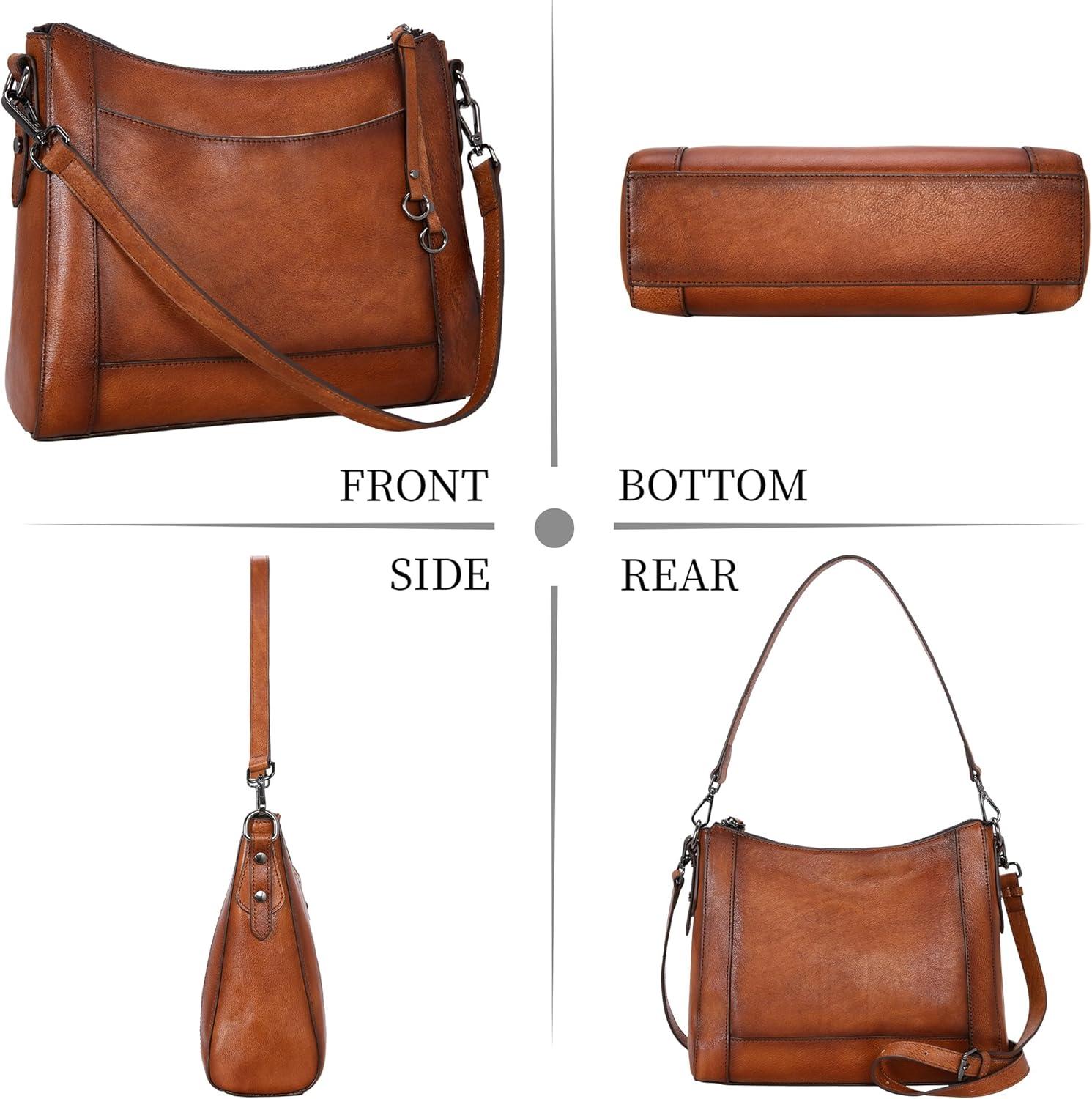 imageIswee Leather Crossbody Bags for Women Shoulder Purse Medium Hobo Genuine Leather Satchel Purses and HandbagsLight Brown