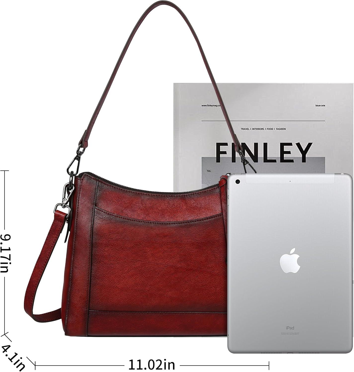 imageIswee Leather Crossbody Bags for Women Shoulder Purse Medium Hobo Genuine Leather Satchel Purses and HandbagsWine