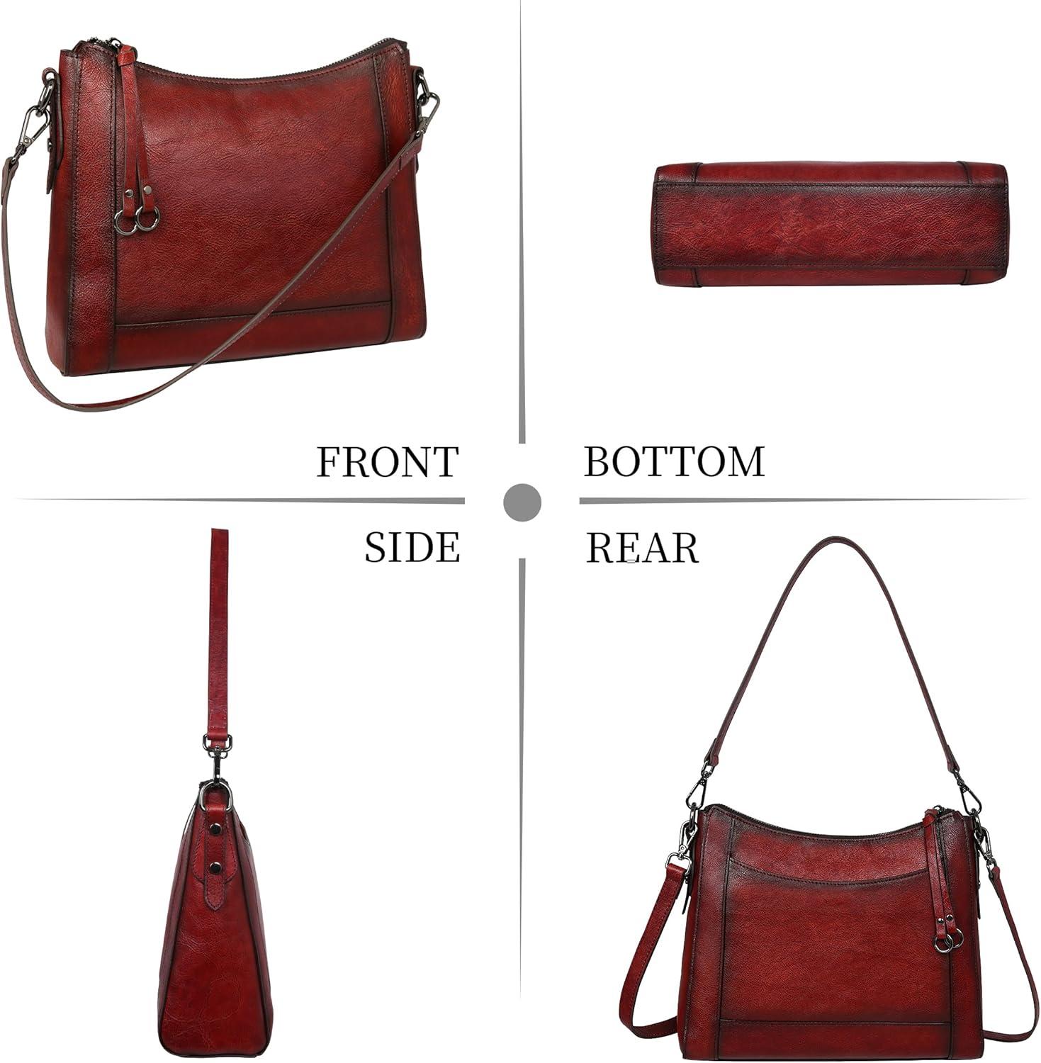 imageIswee Leather Crossbody Bags for Women Shoulder Purse Medium Hobo Genuine Leather Satchel Purses and HandbagsWine