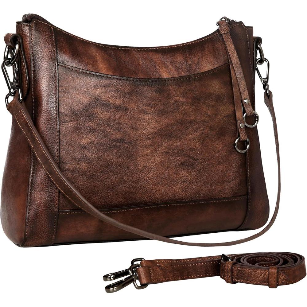 imageIswee Leather Crossbody Bags for Women Shoulder Purse Medium Hobo Genuine Leather Satchel Purses and HandbagsCoffee