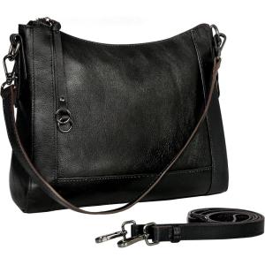 imageIswee Leather Crossbody Bags for Women Shoulder Purse Medium Hobo Genuine Leather Satchel Purses and HandbagsBlack