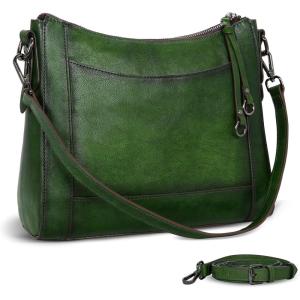 imageIswee Leather Crossbody Bags for Women Shoulder Purse Medium Hobo Genuine Leather Satchel Purses and HandbagsGreen